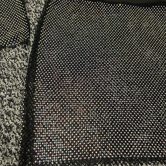 NEW Black Crystal Mesh Two-Piece Set Crystal Festival Mini Skirt + Crop Top S/M - Picture 9 of 10